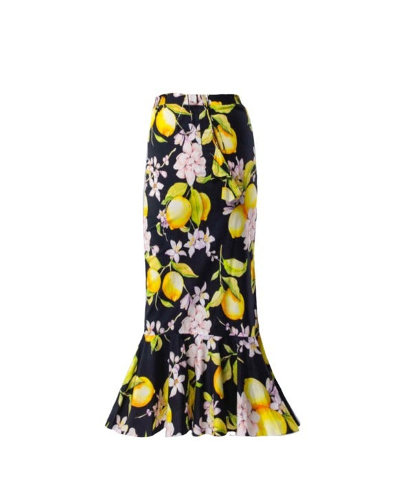 Lemon Print Fitted Skirt