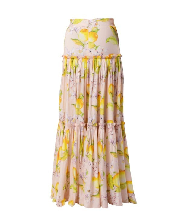 Lemon Print Tiered Skirt