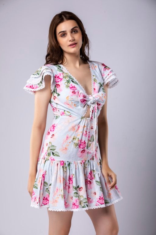 Linen Front Bow Tie-Up Dress