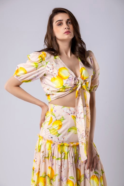 Lemon Print Wrap-Around Top