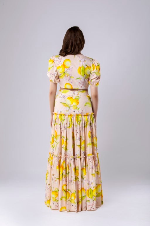 Lemon Print Tiered Skirt