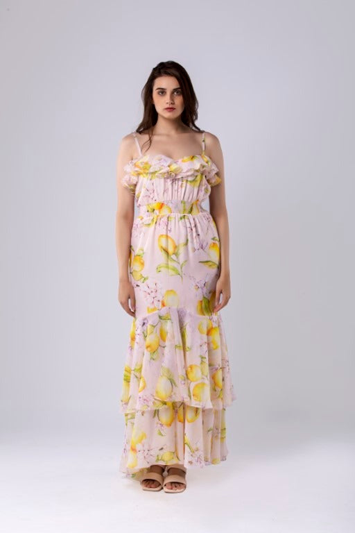 Lemon Print High-Low Dress